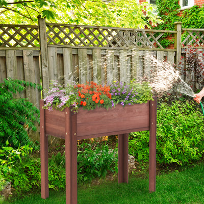 Raised Beds for Gardening, Outdoor Garden Bed Wooden W/Legs, Above Ground Elevated Flower Shrub Bed wiith Linner, Brown 40 x 20 x 31''