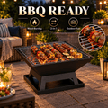 Portable Fire Pit for Outside, Seizeen Wood Burning Fire Pits 19'' Small Size, Square Firepit with Screen Cover, Fire Bowls with Ash Tray, Poker