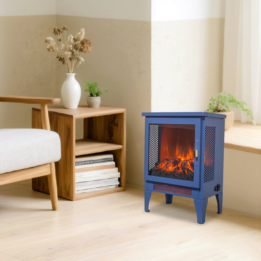 18" Electric Fireplace Heater, Freestanding Space Heater with 3D Realistic Flame, 1400W/700W, Overheat Protection, Classic Blue Indoor Electric Fireplace for Home Living Room Bedroom, Blue