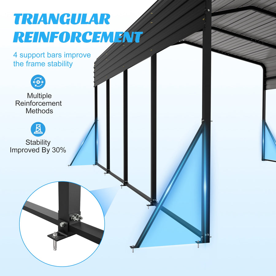 13x20ft Carport Galvanized Steel, Heavy Duty Carport Shelter with Reinforced Frame&4 Poles for Outdoor, Weatherproof Roof, Car Boat Tractor ATV RV Shelter, 44MPH Near Gale Level