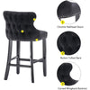 Seizeen Counter Height Bar Stools, Set of 2, Wing-back Velvet Dining Chairs with Soft Cushion, Solid Wood Legs, Button Tufted Decoration and Chrome Nailhead Trim, Black