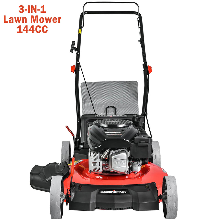 Push Lawn Mower Gas Powered, Cordless Mower with 144CC 4-Stroke OHV Engine, Self-Propelled Mower with Bag 5 Cutting Heights