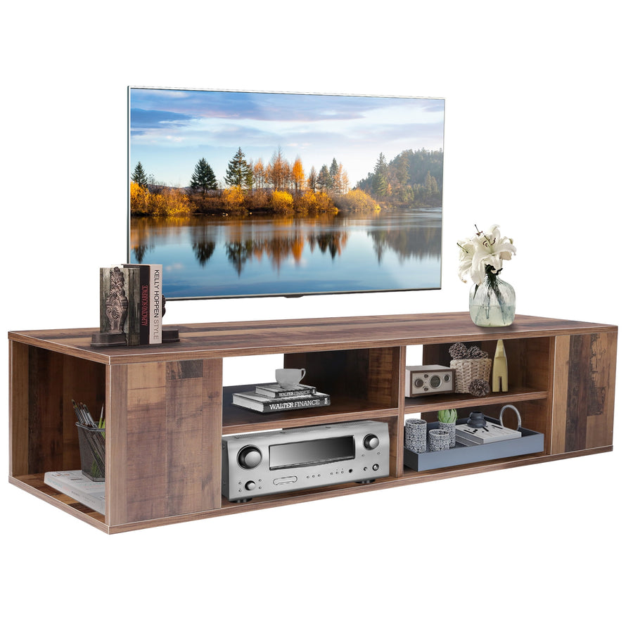 TV Stand Floating with Storage, Modern Media TV Console Table for 55'' TV, Wall Mounted Entertainment Center with DIY Middle Shelves for Living/Gaming Room/Bedroom, Brown