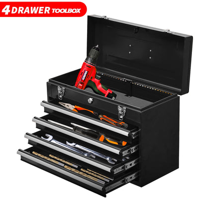 Seizeen Portable Tool Box, 20‘’ Craftsman Tool Chest Lockable, 4-Drawer Tool Organizer Hardware Storage, Wrench Organizer for Garage DIY and Craft, Metal Makeup Box Organizer, Black