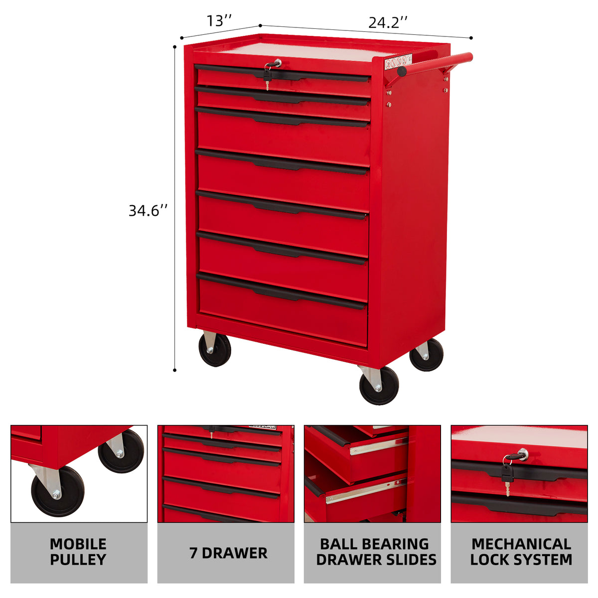 7-Drawer Rolling Tool Chest, Seizeen Metal Tool Box on Wheels, Mobile ...