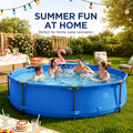 Outdoor Swimming Pool, 10FT x 30IN Round Above Ground Pool with Blue Iron Frame, Outdoor Backyard Swimming Pool for Family Summer Water Fun, Metal Frame Pool for Patio, Garden & Yard