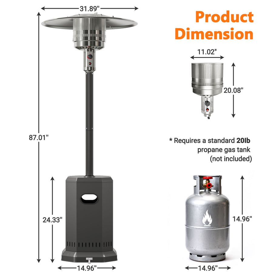 Seizeen Patio Heater for Outdoor Use, 50000BTU Outdoor Propane Umbrella Heater with Automatic Shutdown Protection, Portable Design on Wheels for Porch Poolside Rattan Furniture, MAX 300sq.ft