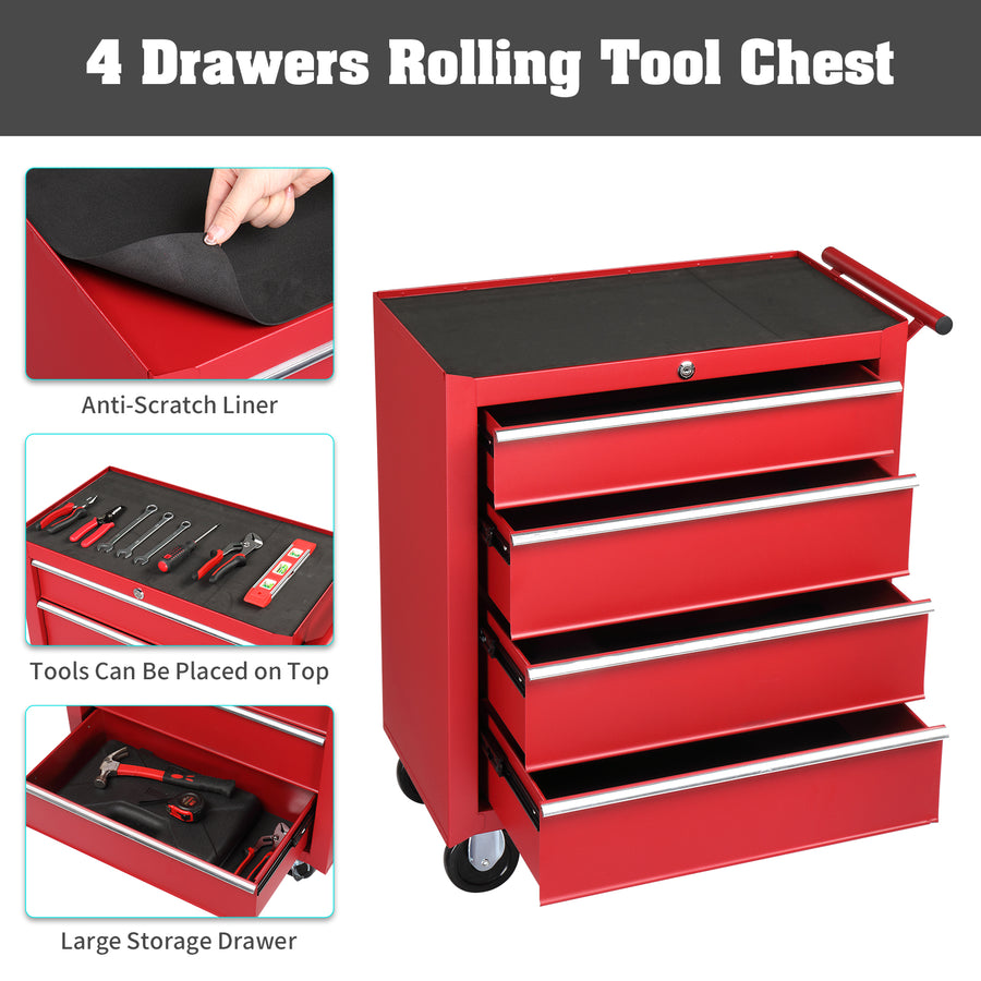 Seizeen Rolling Tool Boxes on Wheels, 4 Drawers Tool Chest Storage Cab ...