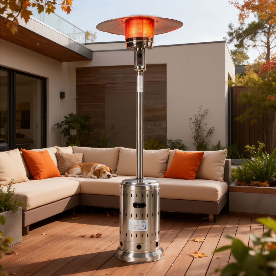 Seizeen Tall Patio Heaters for Outdoor Use, 48,000 BTU Super Warm Propane Heaters with Fast Ignition, Freestanding Heater W/Wheels for Restaurant Cafe Deck Yard, Silver