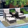 5 Pieces Patio Furniture Set, Outdoor Rattan Chairs with Ottomans & Table, Porch Balcony Furniture with Cushions, Wicker Lounge Chair for 2