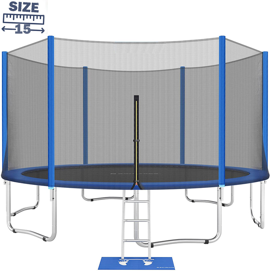 Seizeen Trampoline for Kids Adults - 15FT Outdoor Trampoline with Enclosure Net Foot Pad, All-Weather Steel Trampoline with 6 Heavy-Duty Support & Thickened Spring Pad, Large Trampoline for 4-6 Kids