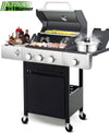 Seizeen Propane Gas Grill, 3 Burners BBQ Grill with Side Burner, Outdoor Camping Grill 430 Stainless Steel, 133950BTU, One-button Ignition System, Thermometer, 4 Wheels