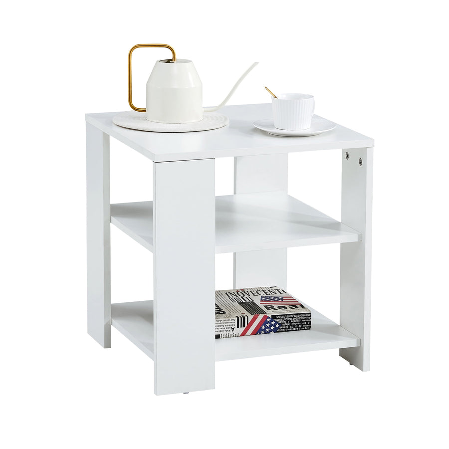 Seizeen White Nightstand, 3-tier Wood Square Side End Table with Shelves, 18¡¯¡¯ Corner Sofa Side Table for Bedroom Living Room