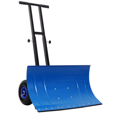 Metal Snow Pusher Shovel With Wheels, Seizeen Snow Pusher for Driveway, 29" Angled Blade, 10" Anti-skid Wheels, Tilt