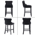 Seizeen Counter Height Bar Stools, Set of 2, Wing-back Velvet Dining Chairs with Soft Cushion, Solid Wood Legs, Button Tufted Decoration and Chrome Nailhead Trim, Black