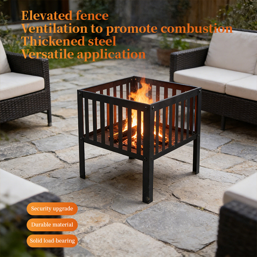 16 Inch Square Fire Pit, Portable Outdoor Wood Burning Firepit with Slatted Steel Panels, Compact Backyard Fireplace Fire Pit Bowl for Patio, Camping, Beach, Garden & Outdoor Gatherings