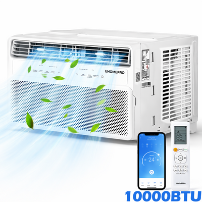 Window Air Conditioner, 10000BTU Fast Cooling Window AC Unit with Energy Saver, Sleep Mode, 4-Way Airflow, 24H Timer, for Bedroom Apartment up to 450 Sq.Ft