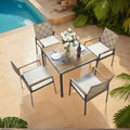 Rattan Patio Dining Set for 4, 5 Pieces Outdoor Dining Table Set With Cushioned Chairs, All-Weather PE Rattan Furniture Set for Garden Yard Deck, Beige Cushion, Brown
