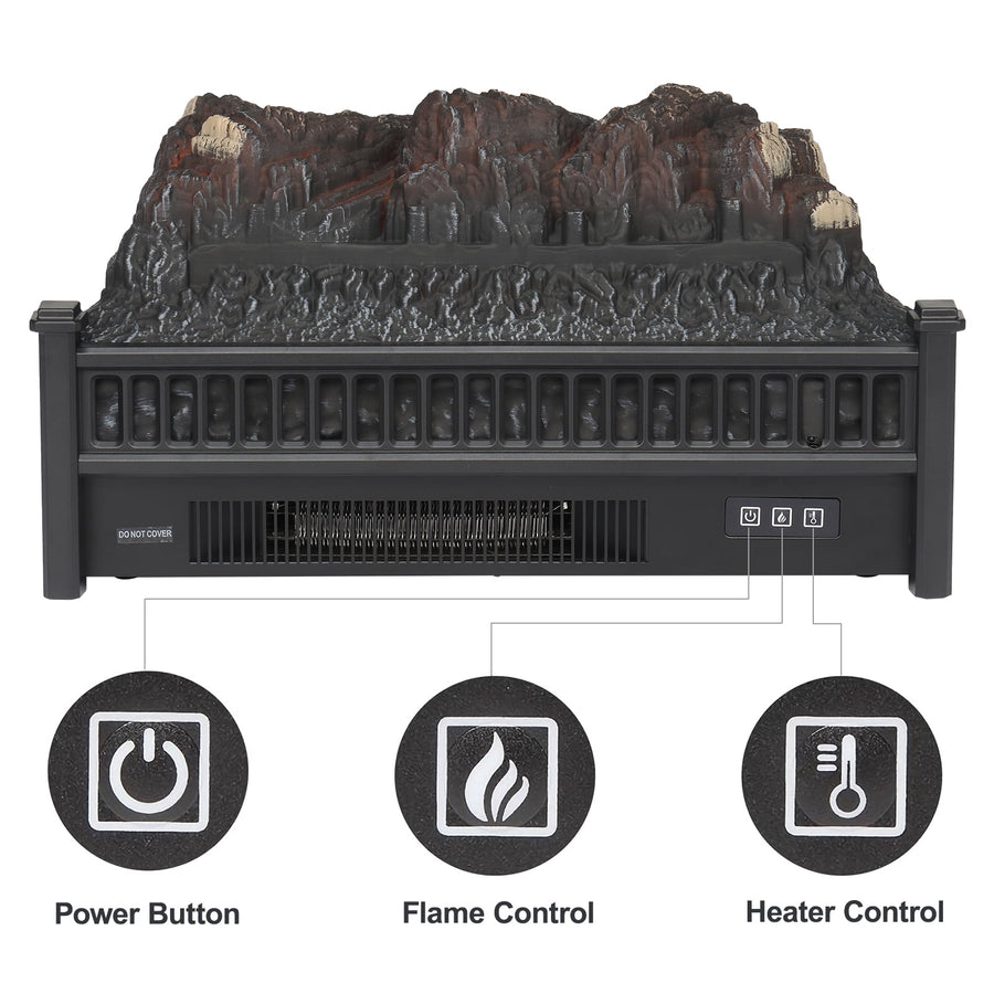 Seizeen 20'' Electric Fireplace Insert, 1400W Fireplace Log Set Heater with 3D Realistic Flame, Remote Control, Adjustable Thermostat, 1-9H Timer