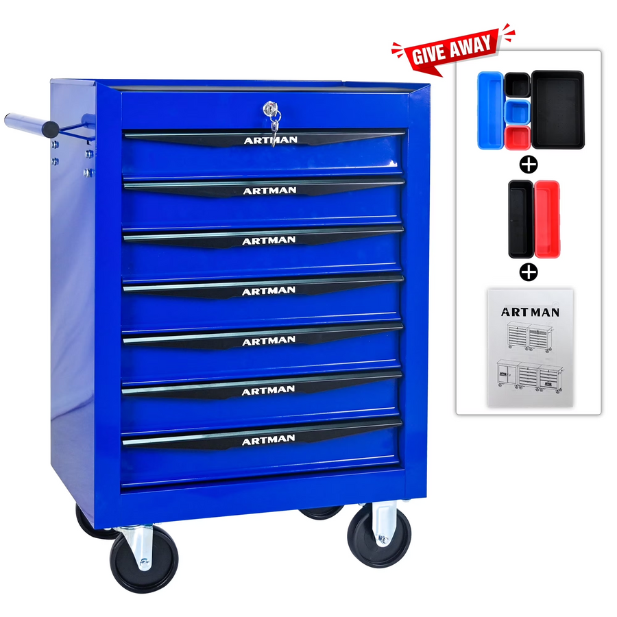 7-Drawer Rolling Tool Chest on Wheels, Seizeen Metal Tool Box Storage Cabinet Lockable, Multifunctional Tool Cart w/7 pcs Small Tool Box, Linners