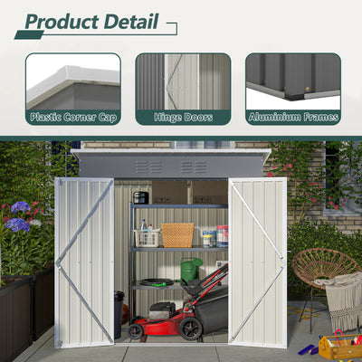 Seizeen 6x4ft Outdoor Storage Shed, Lockable Metal Shed with Base Frame, Patio Galvanized Garden Storage w/Sloped Roof, Walk-In Design, Vents