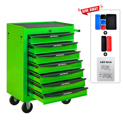 Seizeen Rolling Tool Box, Tool Storage Cabinet with 7 Drawers, Lockable Tool Box Organizer On Wheels Large Capacity for Garage Workshop Warehouse, Green