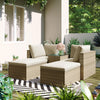 Outdoor Patio Furniture Set 5 Pieces, Patio Rattan Wicker Furniture Conversation Set with Ottoman and Coffee Table, Garden Terrace Deck Sectional Sofa Set with Cushion, Brown