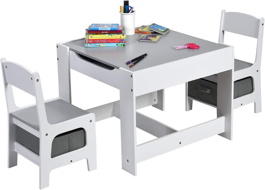 3 in 1 Kids Table and Chair Set, Wooden Activity Table Detachable Tabletop for Drawing Art Craft Reading, Playroom Nursery Kids Furniture Toddler Table Chair Set with Storage Drawers, Gray