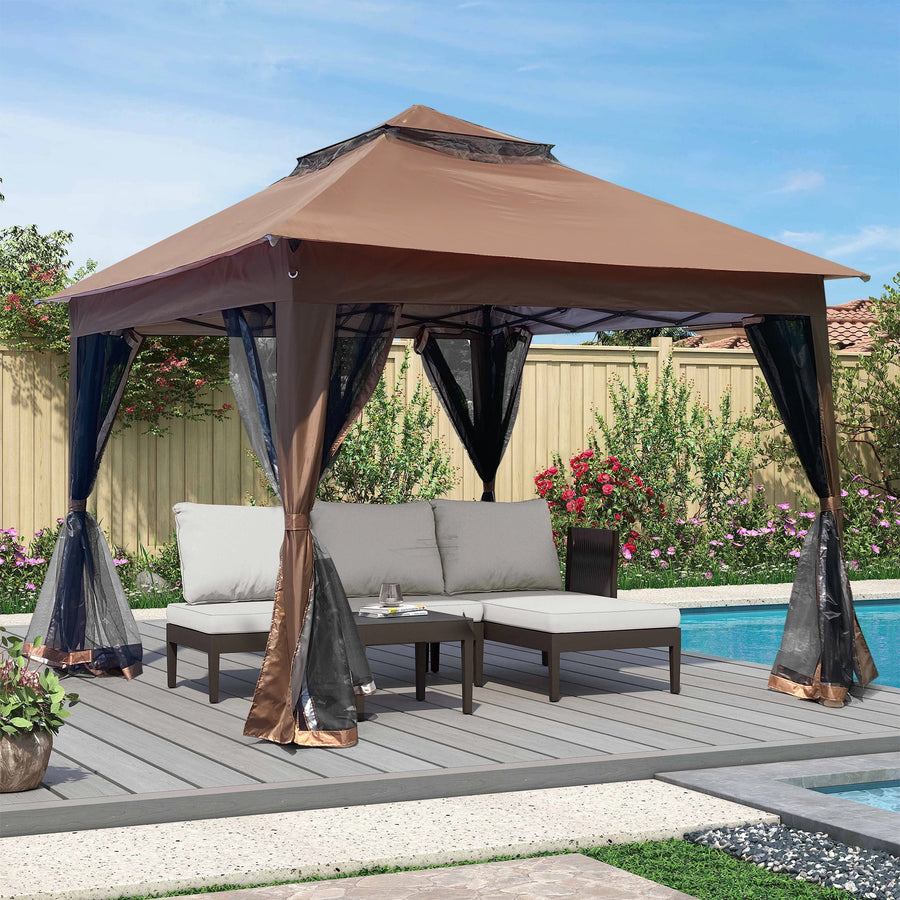 Pop Up Gazebo for Outside, Seizeen 11FT Canopy Tents with 2-Tier Top, Patio Gazebo Canopy w/360¡ãSidewalls & Mosquito Net