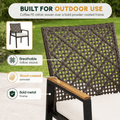 Outdoor Dining Set, 5-piece Outdoor Patio Furniture Table and Chairs Cushioned, Hollow Rattan Dining Table Set for 4, Bold Metal Frame, Acacia Woodtop, Umbrella Hole