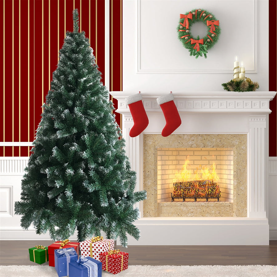 6FT Fir Christmas Tree, White Branch Green Xmas Tree with Metal Stand, Quick Assembly Artificial Christmas Tree, DIY Full Tree with 850 PVC Branch Tips for Indoor