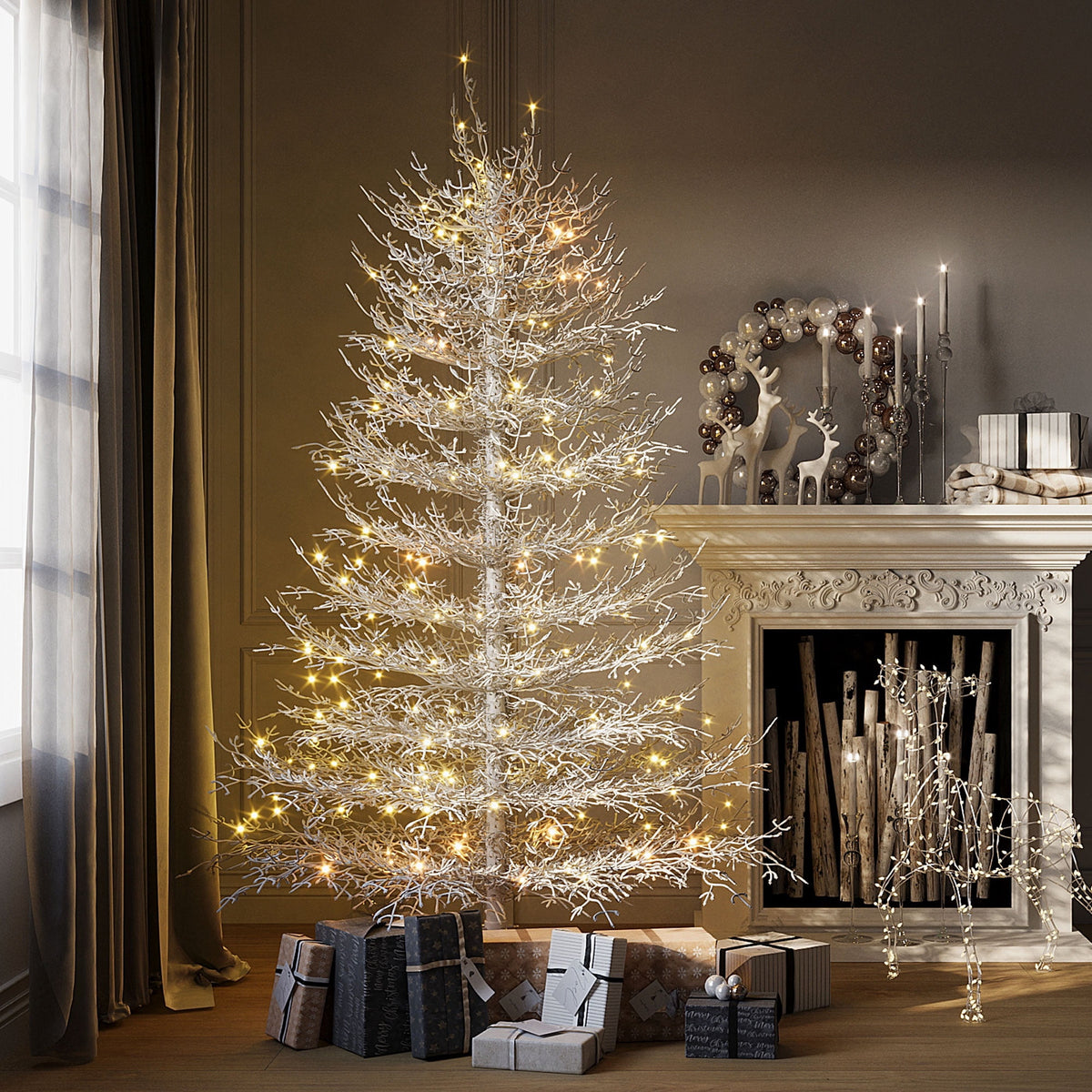 6FT Pre-lit Aspen Fir Artificial Christmas Tree with Snow Flocked Bran ...