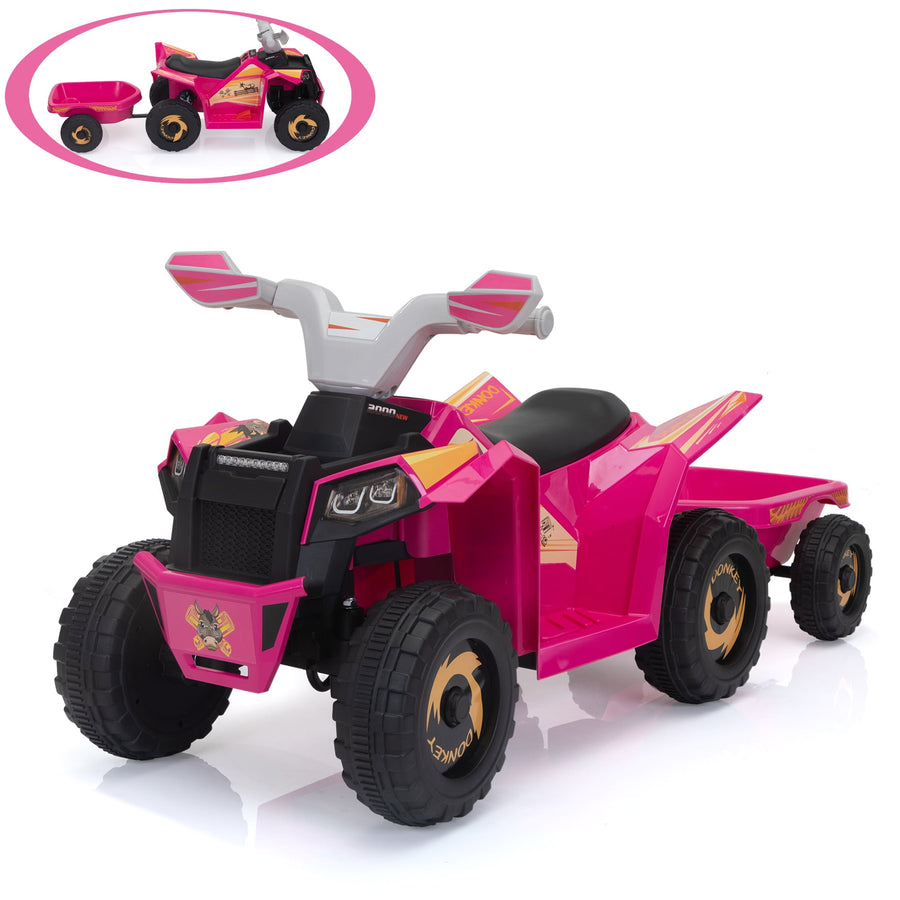 6V Ride On Car with Trailer, Seizeen New Style Electric ATV for Kids, Camo Pink Battery 4 Wheeler Quad Bike, Kids Ride On Toy as Gift for Boys/Girls