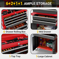 Rolling Tool Chest with 8 Drawers, Multifunctional Steel Toolbox Organizer, Tool Storage Cabinet with Detachable Topbox, Garage Tool Cart w/Universal Weels,Hanging Box, Hooks, DIY Anti-slip Mat