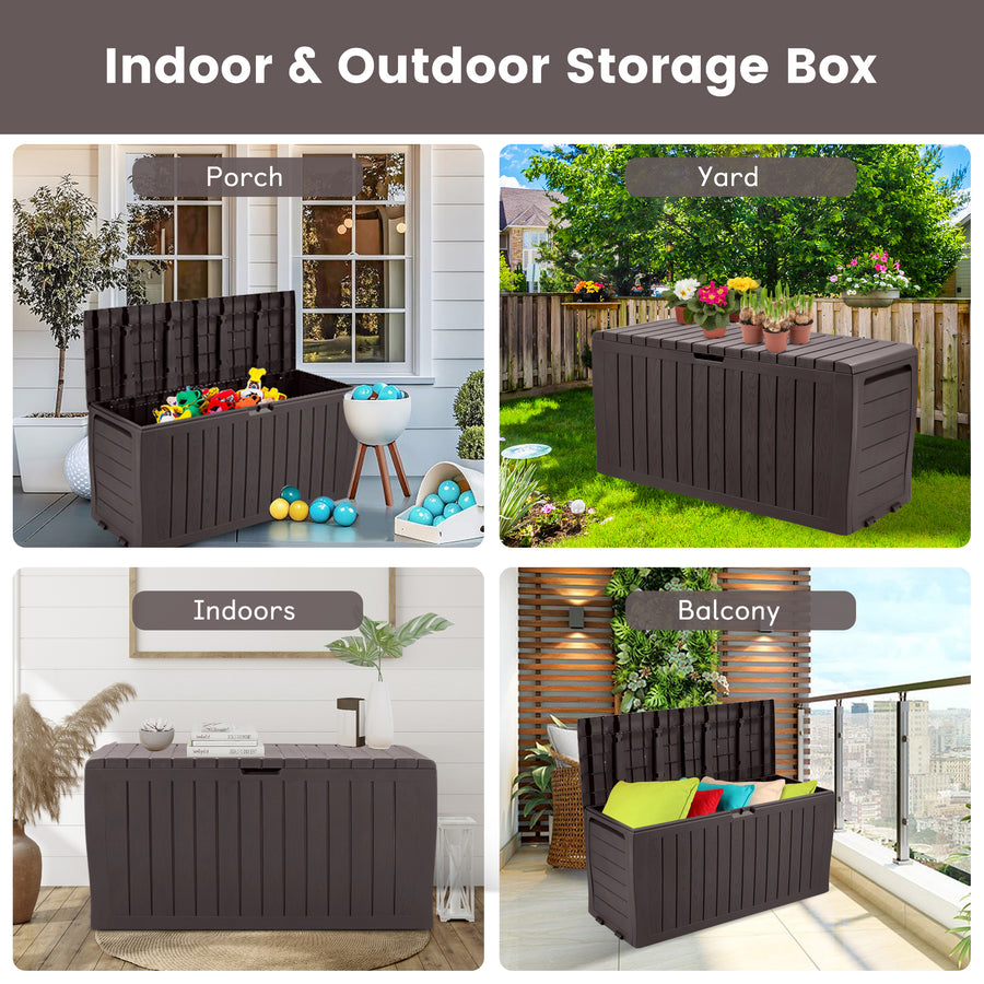 75GAL Outdoor Storage Box, Seizeen Deck Box for Outside, Storage Bench w/Wheels & Padlock, All-weather Waterproof Patio Storage Container for Cushions, as Seat Max 250LBS, Espresso