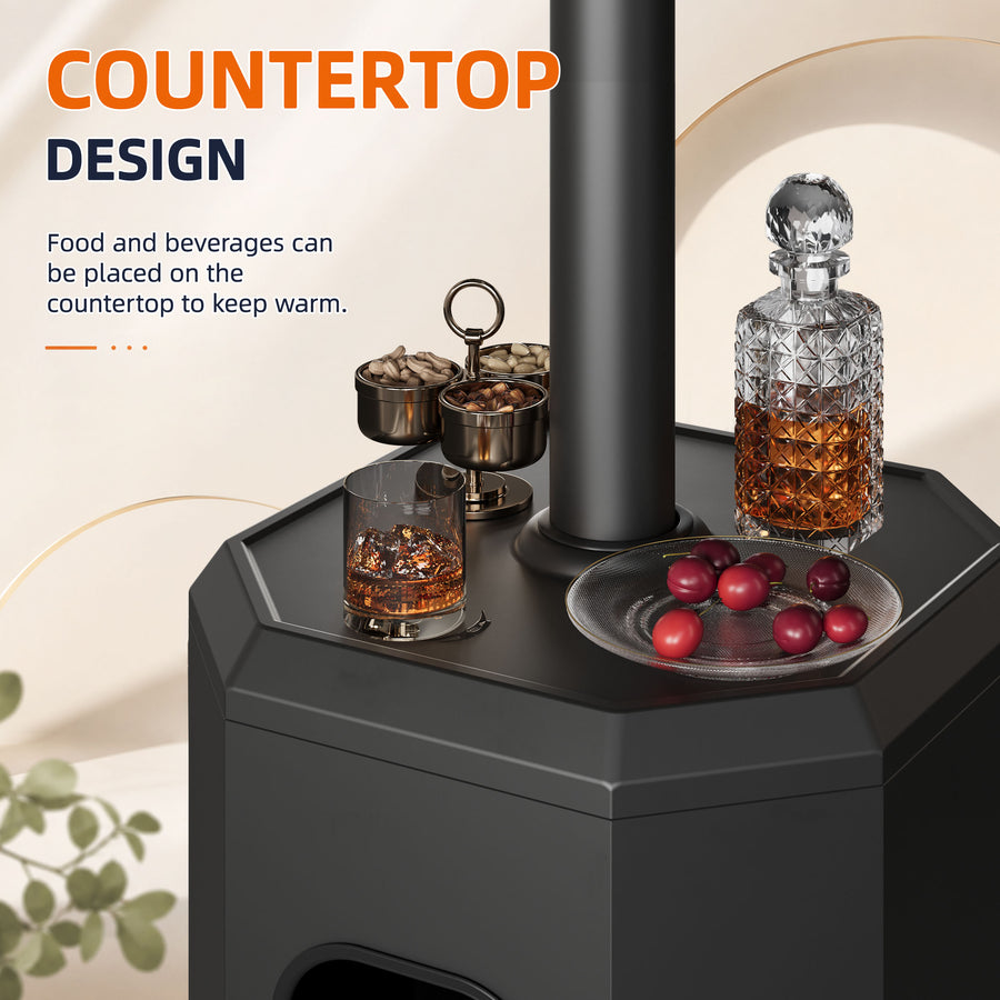 Patio Heaters for Outdoor Use, Propane Heaters w/ 12' Heating Radius, 50000 BTU Heavy Duty Heater w/ Overheating Protection System, Stainless Steel Flame Heater w/ Wheels, Black