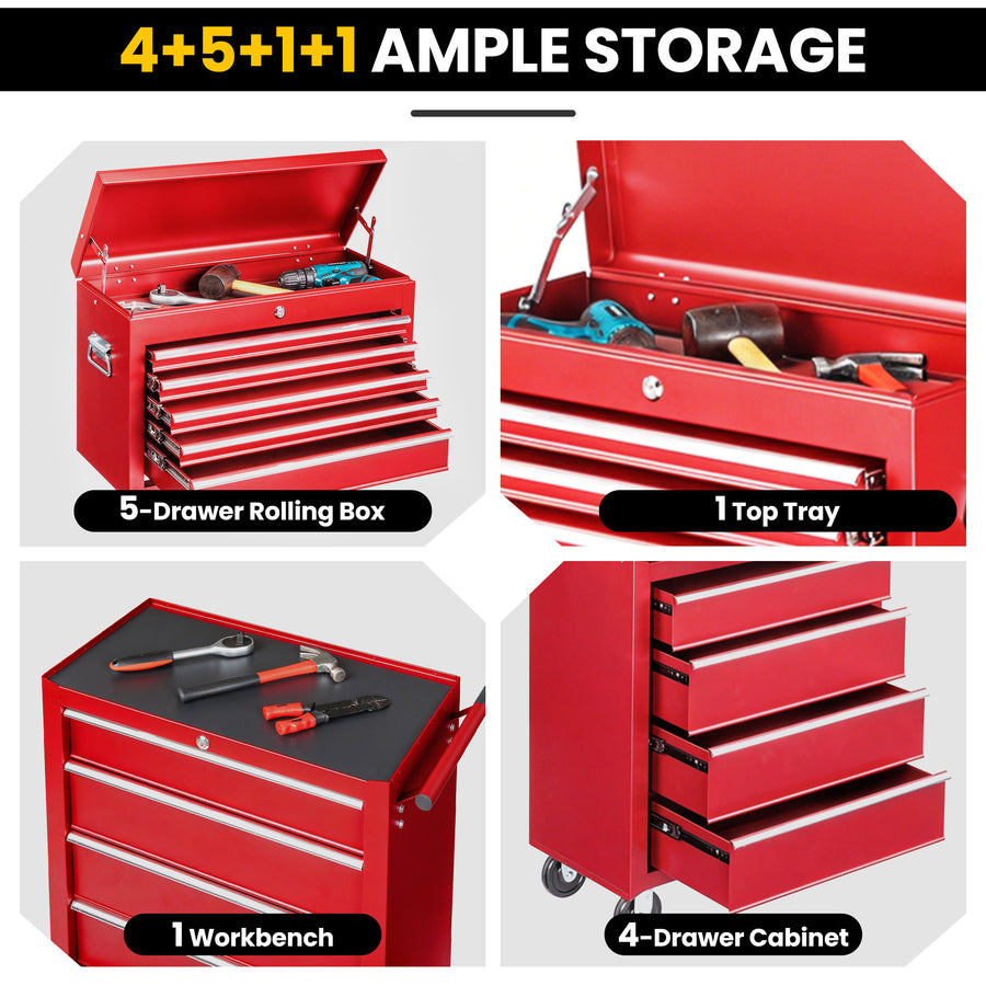 Seizeen Tool Box Rolling Tool Chest, 8-Drawer Storage Tool Cabinet, Garage Warehouse Lockable Tool Organizer with Linner, Side Shelf, Black