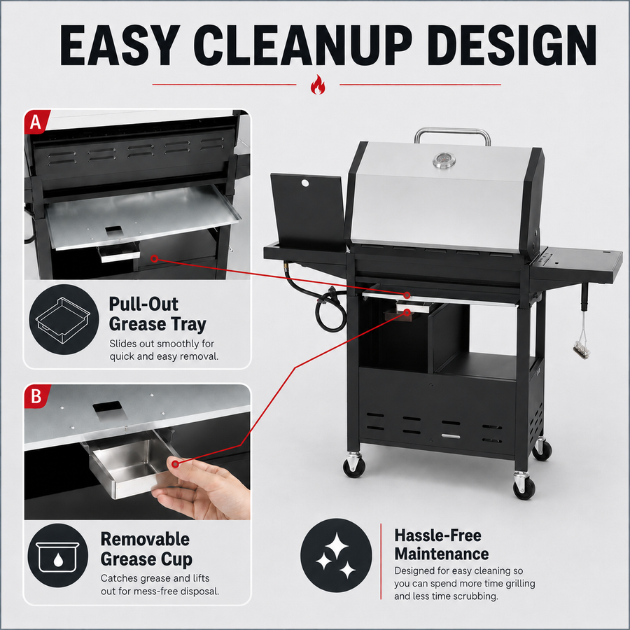 Seizeen 4 Burner Gas Grill with Side Burner, 50,000 BTU Stainless Steel BBQ Grill with Side Shelf, Tank Hook, Towel Rack & Bottle Opener, Outdoor Patio Propane Grill for Backyard, Camping
