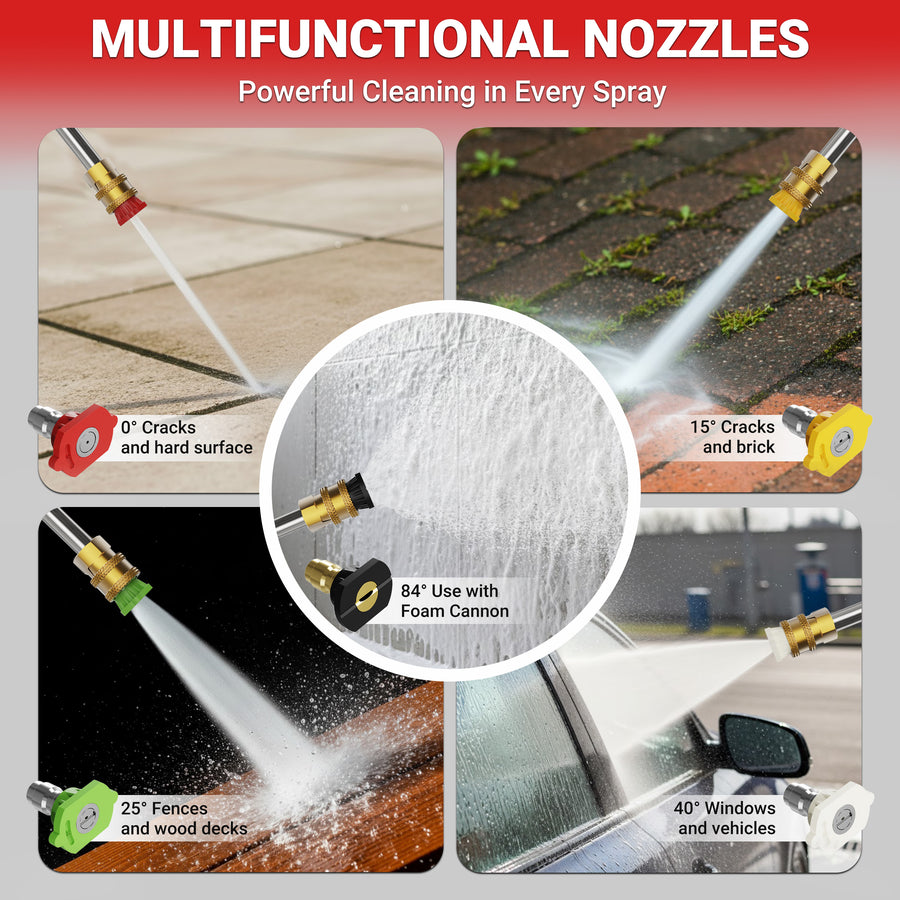 Seizeen 3600PSI Gas Powered Pressure Washer – 7HP Aluminum Pump, Built-In Foam Cannon, 4 Nozzles, 2.6GPM Flow Rate, 32.8FT Max Spray Distance