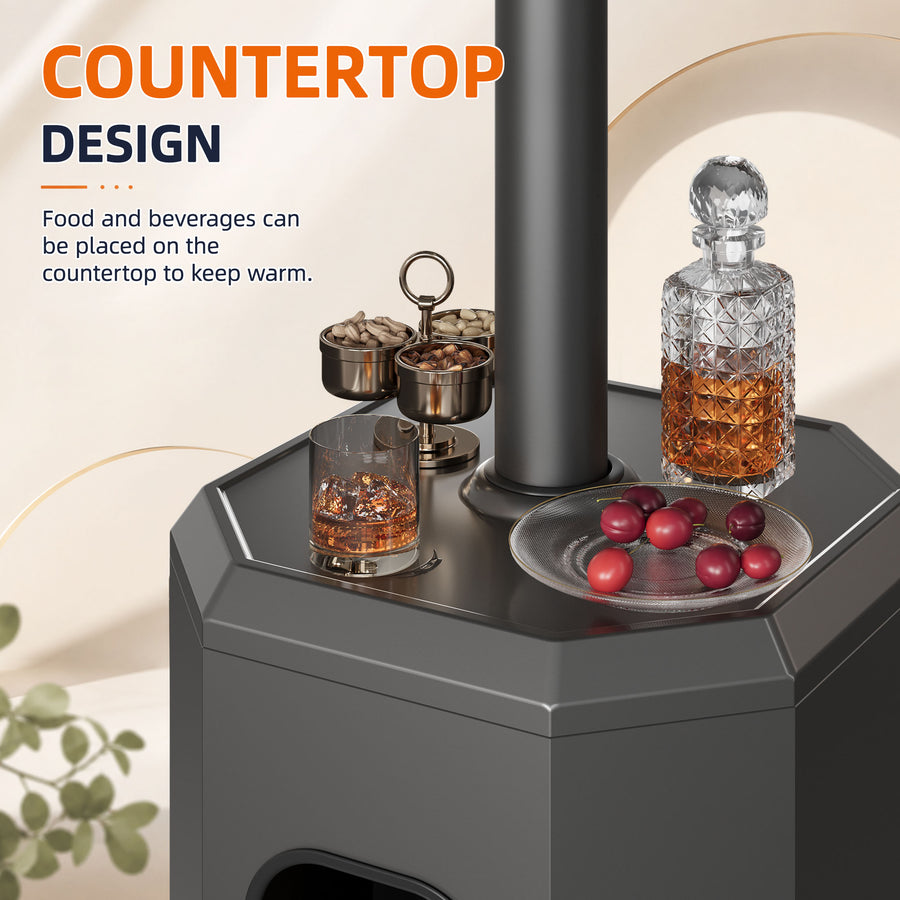 Patio Heaters for Outdoor Use, Propane Heaters w/ 12' Heating Radius, 50000 BTU Heavy Duty Heater w/ Overheating Protection System, Stainless Steel Flame Heater w/ Wheels, Gray