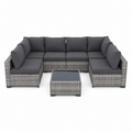 7 Pieces Patio Funiture Set, Outdoor Furniture Sectional Sofa Set,Manual Wicker Rattan Patio Conversation Set Heavy-duty Frame, with Cushions and Table, Gray