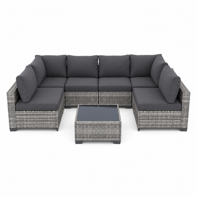 7 Pieces Patio Funiture Set, Outdoor Furniture Sectional Sofa Set,Manual Wicker Rattan Patio Conversation Set Heavy-duty Frame, with Cushions and Table, Gray