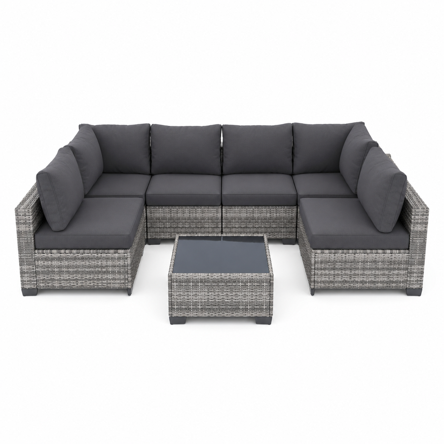 7 Pieces Patio Funiture Set, Outdoor Furniture Sectional Sofa Set,Manual Wicker Rattan Patio Conversation Set Heavy-duty Frame, with Cushions and Table, Gray