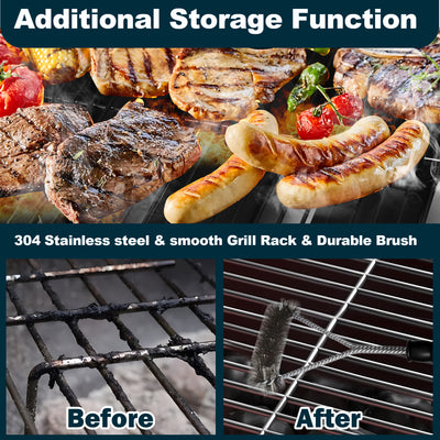 BBQ Grill, Seizeen Gas Grill with Side Burner, 40,000BTU 3-Burner Propane Grill w/Storage Cabinet, Steel Brush, Stainless Steel Camping for Backyard Patio, Portable Design on Wheels