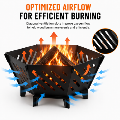Seizeen Fire Pit for Outside, 22.5 Inch Portable Hexagon Fire Pit with Travel Bag — Smokeless Patented Design Outdoor Wood Burning Fire Pit for Camping, Backyard, Patio, Bonfire, Picnic and BBQ, Diagonal Hollow Style