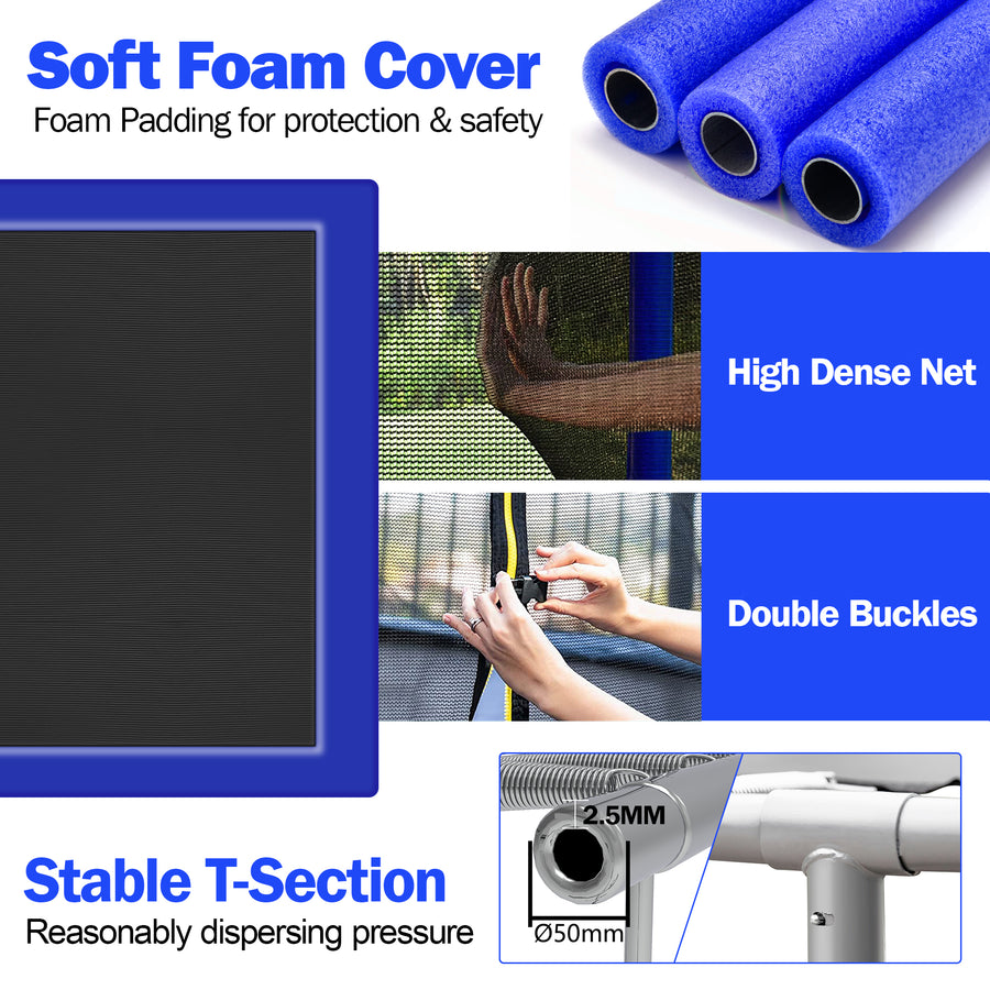 2-IN-1 Rectangle Trampoline with Enclosure Net, 8x12FT Extra Large Kids Adult Trampoline Heavy-Duty Supports, Upgraded Trampoline W/Basketball Hoop, Soccer Target, Shoe Bag, Ladder