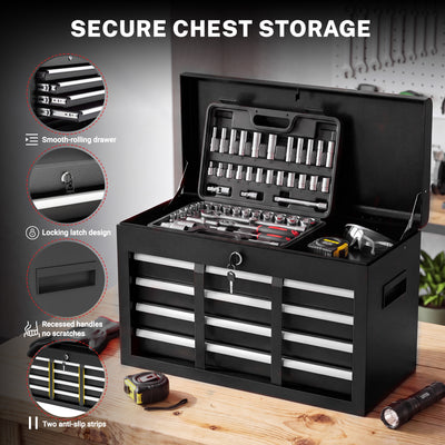 Tool Chest, 5-Drawer Rolling Tool Storage Cabinet with Detachable Top Tool Box, Universal Lockable Wheels