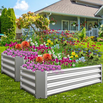 Seizeen Raised Garden Bed, 42.91 x 11.81 x 2.17'' Metal Planter Box for Outdoor, Silver Galvanized Raised Planter for Vegetables Flower Fruits, Large Gardening Plant Box w/4 Fixed Feet for Patio