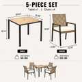 Seizeen 5-Piece Patio Dining Set, Outdoor Dining Table and Chairs with Acacia Wood Tabletop, Umbrella Hole, PE Rattan Armchairs with Beige Cushions, Patio Conversation Set for Garden, Backyard, Deck