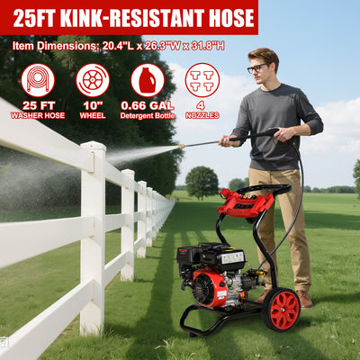 3500PSI 2.6 GPM Gas Pressure Washer, Seizeen High Water Pressure Power Washer with Aluminum Pump, 25ft Hose, for Cars/Fences/Driveways/Homes/Patios/Furniture
